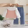 Conjunto de Ropa de Otoño para Niñas Modelo 2026 Ropa de Primavera y Otoño para Bebés y Niñas Pequeñas, Elegante Conjunto de Tres Piezas de Suéter y Chaleco Venta al por Mayor