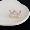 Pendientes de conejo con perla y circonita en forma de aguja de plata s925, bonitos y elegantes, de estilo europeo y americano.