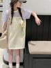 Verão Novo Vestido de Manga Curta para Meninas Roupas Infantis Moda Infantil Menina Macacão Falso Duas Peças Saia Estilo Coreano