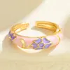 Anillo Abierto Minimalista con Goteo de Aceite de Flor Pequeña para Mujer, Joyería de Estilo Transfronterizo Europeo y Americano Ins, Anillo de Dedo Dulce Personalizado, Cobre