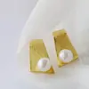 Pavilhão NAFU joias de prata atacado brincos de tarraxa com incrustação de pérola natural de água doce banhados a ouro brincos de tarraxa geométricos da moda femininos de prata 925