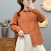 Camisa de manga larga de gasa de algodón de doble capa con estampado floral pequeño para mujer, corte holgado, efecto adelgazante, estilo primavera, retro, artístico, casual, versátil y adecuada como capa base