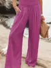 Em Estoque 2026 Verão Europeu e Americano Aliexpress Amazon Casual Calça Longa Ampla de Algodão e Linho Popular de Cintura Alta Solta para Mulheres