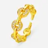 Nuevo Anillo de Moneda de Riqueza Estilo Chino para Mujer, Diseño de Nicho, Nuevo Anillo Hueco de Doble Capa con Microincrustaciones de Cadena de Alta Gama