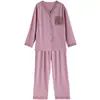 Algodão ModalPijama feminino, manga longa e calça comprida, conjunto simples e soltinho, estilo fino, adequado para primavera e outono, pode ser usado fora