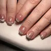 Modelo de Comercio Exterior Más Vendido: Set de Uñas Artísticas de 24 Piezas con Color Nude Suave, Estilo Francés Ojo de Gato, Artesanía Brillante, Uñas Postizas Cuadradas Cortas, Al por Mayor