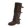Botas Retrô de Cano Médio/Alto Botas Western Cowboy com Salto Bloco Botas de Equitação Outono/Inverno Novo Estilo Dr. Calças Martens Cano Longo Feminino