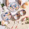Jardín Misterioso Flor de Rosa Color Bajo Esmalte Cerámica Vajilla Doméstica Tazón Grande para Piezas de Cerdo Hervido Sopa de Pescado encurtido Venta al por Mayor