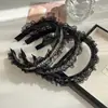 Nova Faixa de Cabeça de Luxo Estilo Coreano 2026 com Design Elegante de Folha Franzida, Faixa de Cabeça Preta Totalmente Cravejada com Dentes para Penteado