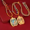 Novo Pilar de Dragão Thangka Dupla Face com Raposa Dourada e Colar com Pingente de Tara Verde com Relevo Embossado