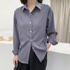 [Oufan] 9019 Camisa de Mujer Otoño Diseño Nuevo Estilo Color Sólido Holgada de un Solo Botón Manga Larga