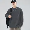 Camiseta Masculina Solta Pesada Outono Bolso Manga Longa Estilo Japonês Moderno Retrô Lobo do Norte Simples Versátil