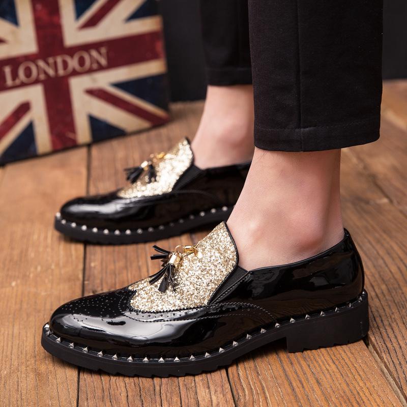 男士尖头一脚蹬皮鞋