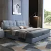 Cama moderna minimalista de couro genuíno, cama de casal estofada de luxo leve para quarto principal, cama de casal dupla de tecido tecnológico com armazenamento de 1,68m