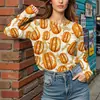 Estação Independente Transfronteiriça Moda Feminina Primavera e Outono Camisa Básica Estampada Personalizada Camiseta Manga Longa Gola Redonda para Mulheres