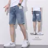 Shorts Jeans Masculino Verão Finos Marca Tendência Slim Reta Stretch Casual Cintura Média 2024 Novos Calças Capris
