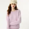 Blusa de malha gola redonda para base feminina, estilo pullover, nova para outono e inverno, solta, versátil, cashmere de cor pura, manga longa, suéter elegante