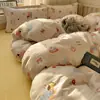 Juego de Cama de Cuatro Piezas de Algodón Puro Clase A, Estilo Fresco y Sencillo, Sábana Plana 100% Algodón, Funda Nórdica, Sábana Ajustable, Juego de Cama para Dormitorio, Juego de Tres Piezas 4