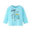 Roupas infantis transfronteiriças: Coleção de outono, camiseta de manga comprida, casual e moderna, com estampa de dinossauro de desenho animado, gola redonda, para meninos pequenos