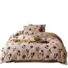 Conjunto de cama de quatro peças com pelo de coelho espesso dupla face para outono e inverno, apresentando capa de edredom estampada, lençol de cima e lençol com elástico, feito com tecido quente de veludo de leite