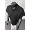 Camisa polo de retalhos desconstruída estilo americano de manga curta, camiseta de verão com corte reto, blusa casual vintage de meia-manga