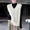 Chaleco de punto trenzado de cuello en V versátil 100% lana pura para mujer, camiseta interior sin mangas, suéter
