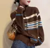 Otoño e Invierno Nuevo Color Bloque Rayas Cuello Alto Tejido Cárdigan Suéter Abrigo Manga Larga Mujer Top Estilo Coreano Ropa de Mujer Venta al por Mayor
