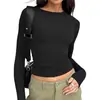 Camiseta Base Elástica de Manga Larga con Cuello Redondo Más Vendida en Aliexpress para Mujer, Top Versátil de Color Sólido Ajustado para Ventas Transfronterizas de Amazon