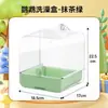 Bañera para loros, caja de baño pequeña con forma de sol para cacatúas y otras especies de loros, a prueba de salpicaduras, multifuncional, con un comedero y recipiente de comida externos para pájaros