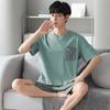 Pijama Masculina Verão Modal Fina Manga Curta Shorts Fresca Gola Redonda Pulôver Roupa de Casa Solta Tamanho Grande Conjunto