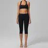 Pantalones de Yoga Cruzados Europeos y Americanos de Longitud Media Cepillados de Cintura Alta Secado Rápido Ajustados Adelgazantes de Longitud Media Ropa para Correr Fitness Conjunto de Yoga