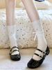 Calcetines de pantorrilla con encaje estilo ballet dulce con orejas de madera para primavera y verano, calcetines de mujer con lazo cosido, calcetines de tubo hueco apilados