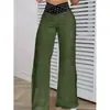 Pantalones de Pierna Ancha Casual Rectos Sueltos de Cintura Alta con Cinturón Hueco Moda Femenina de Comercio Exterior Europeo y Americano Verano 2023
