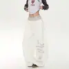 Pantalones de chándal retro para mujer con estampado de letras estilo americano y bloques de color, para otoño, adelgazantes, fluidos, holgados, casuales, deportivos, de pierna ancha