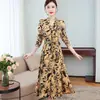 Vestido floral de manga comprida plus size para primavera e outono novo vestido feminino com cintura vestido floral peça externa