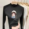 Blusa térmica infantil com forro de fleece, nova coleção outono/inverno 2026, estilo coreano, gola alta da moda, camiseta de manga comprida com forro de fleece
