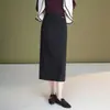 Falda elástica negra para mujer estilo commuter, nuevo estilo de otoño, de cintura alta, corte holgado, longitud media, ajustada, con abertura, falda bodycon