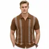 Ropa de Hombre Transfronteriza Verano Nuevo Europeo y Americano Tejido de Punto Jacquard Rayado Cárdigan Casual de Negocios Camisa Polo para Hombre Sj0141