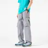 Pantalones Cargo Ligeros de Lujo para Hombre de Primavera y Otoño, Pantalones Casuales de Color Sólido con Bolsillos Grandes Vintage, Pantalones de Paracaidista Rectos Holgados Transpirables