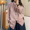 Camisa de Mujer de Estilo Nuevo para Primavera 2026, Cuello Camisero, Manga Larga, Rayas Verticales, Camisa Casual Holgada para Mujer