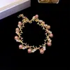 Pulseira de Rede Azul Dourada com Flor de Vidro Pérola Zircônia Brilhante Pulseira Elegante de Luxo Leve Joia de Mão Versátil da Moda