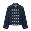 Roupa Feminina Vintage 2026 Verão Nova Moda Botão Decorado Gola Redonda Slim-Fit Jaqueta Jeans Feminina 0695074