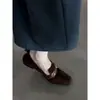 Versão em Pele de Ovelha ~ Mocassins Elegantes com Fivela Deslizante para Mulheres, Sapatos Baixos Casuais Pequenos de Couro, Sapatos de Couro Genuíno para o Dia a Dia