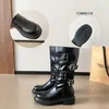 Botas de Caballero Estilo Británico Media-Alta para Mujer 2025 Nuevas Botas de Moda de Tacón Bajo Hebilla de Cinturón Suela Gruesa Botas de Motocicleta de Tacón Grueso