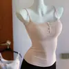 Top Camisola de Encaje con Botones para Mujer Picante con Almohadillas en el Pecho Sexy Adelgazante Muestra la Delgadez Ropa de Abrigo Espalda Hermosa Top sin Mangas Verano