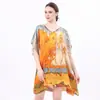 Xin Saiqi Escote Corazón Transfronterizo Bata Europea y Americana Holgada Casual Talla Grande Chal Vestido de Moda