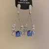Brincos Pingente Quadrado Gota d'Água Zircônia Agulha de Prata, Modernos, Simples, Versáteis, Elegantes, Luxo Leve, Brincos de Alta Qualidade para Mulheres
