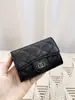 Nuevo Tarjetero Pequeño Fragancia Cf Billetera para Monedas de Mujer Cartera Corta Acolchada de Cuero Genuino Tarjetero de Piel de Vaca Caviar