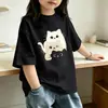Estilo Nuevo de Verano Ropa de Verano de Algodón Puro con Estampado de Dibujos Animados para Niñas de Manga Corta Ropa para Niños Medianos y Grandes Camiseta Holgada de Media Manga Top Casual