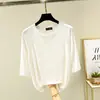 Camiseta de Manga Curta Estilo Coreano Top Feminino Verão Gola Redonda Peça Externa Outono Fina Solta Modal Manga Média Camisa Básica